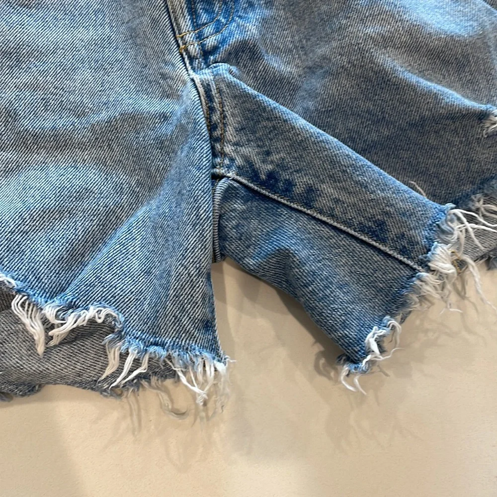Agolde Parker Long Shorts Cutoff Denim